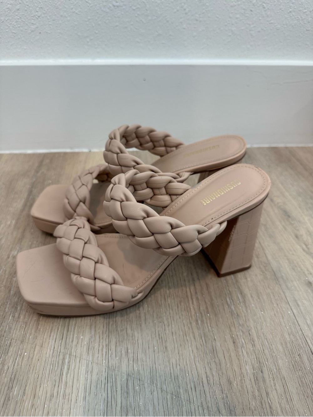 Braided Strap Block Heel Sandals - Nude